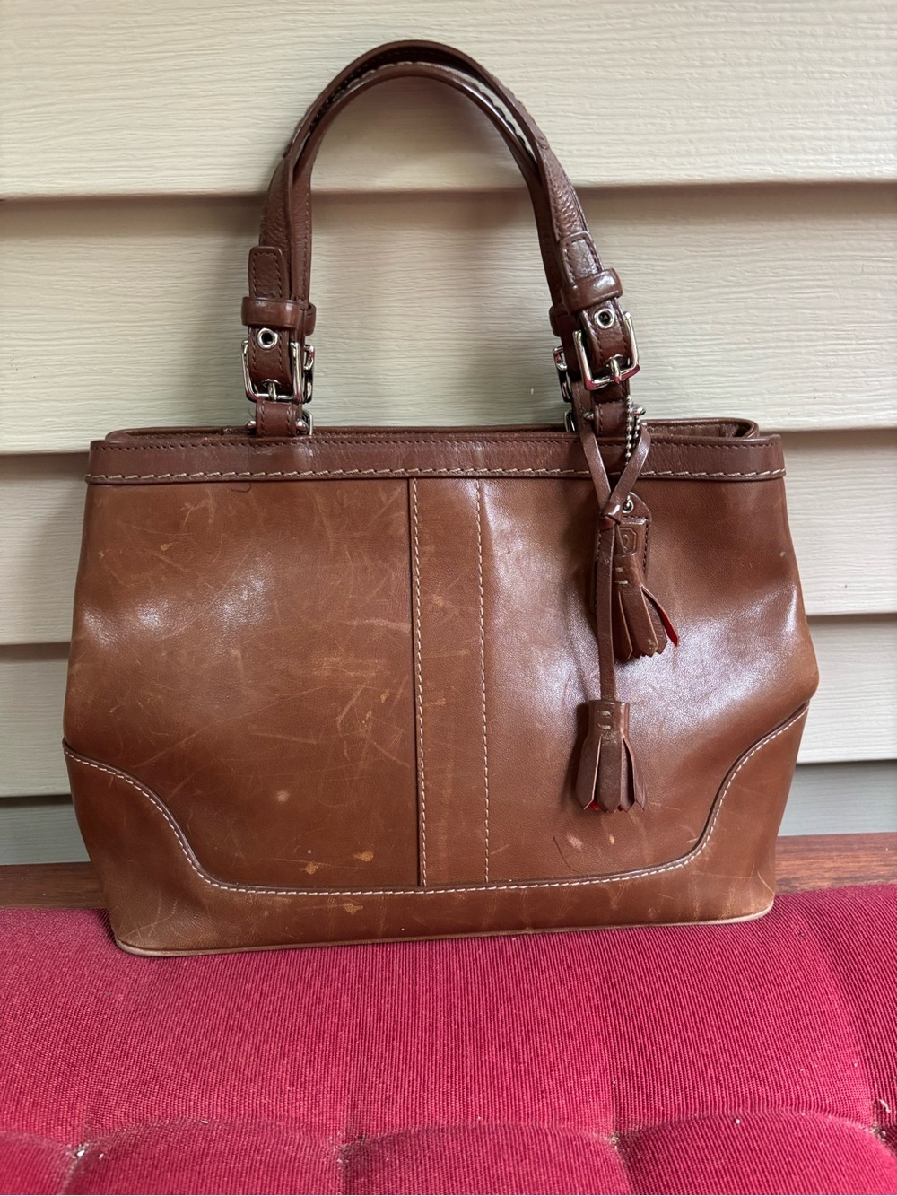 Vintage Coach Hamptons Medium Carry All Footed Brown Leather Bag #7467